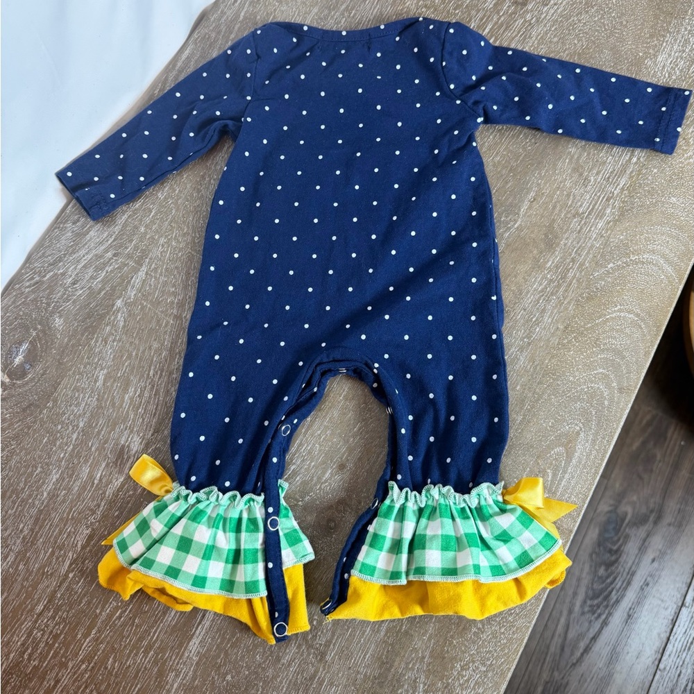 Marie Nicole Baby Navy Polka Dot Tractor One Piece - Picture 2 of 4